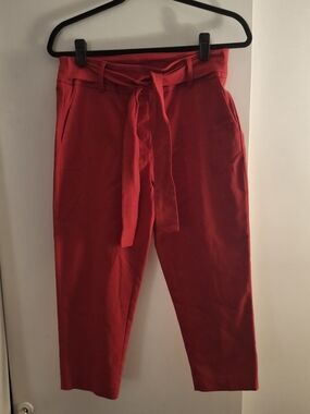 Fit Sight Women's High-Rise Tie-Waist Red Cropped Trousers